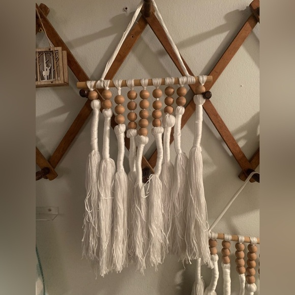 Macrame Boho Cottagecore Wood Bead Wall Hangings - Set of 2 - Picture 2 of 10